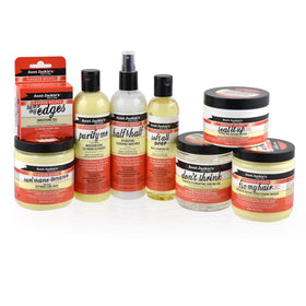 Aunt Jackie's jar on bathroom shelf in lifestyle setting promoting daily curl care
