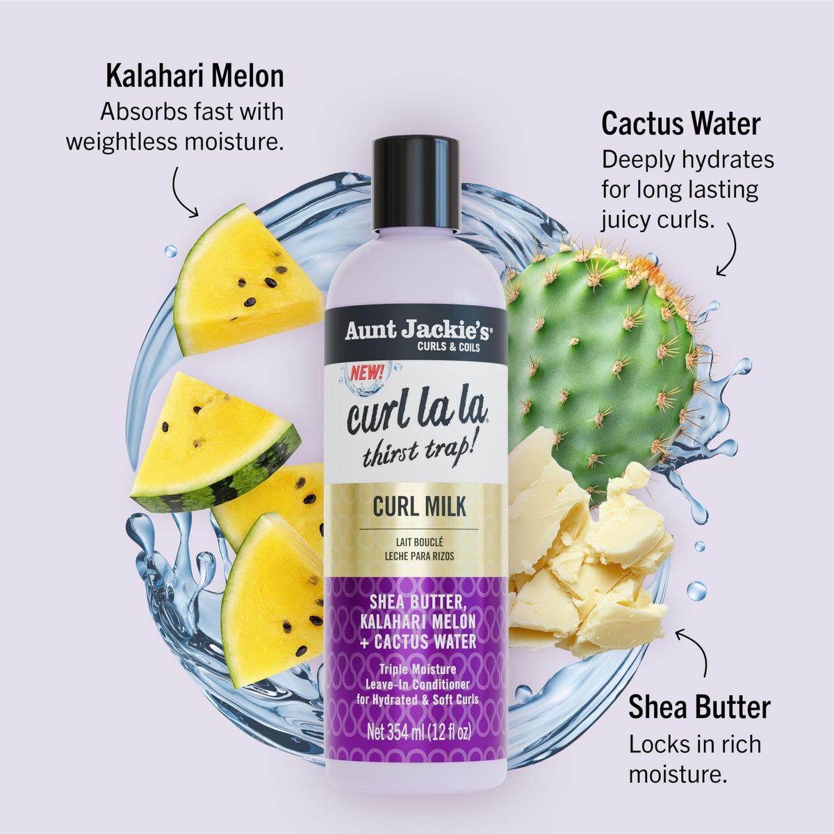 Aunt Jackie's pump dispensing curl milk highlighting smooth applicator