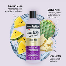 Aunt Jackie's pump dispensing curl milk highlighting smooth applicator