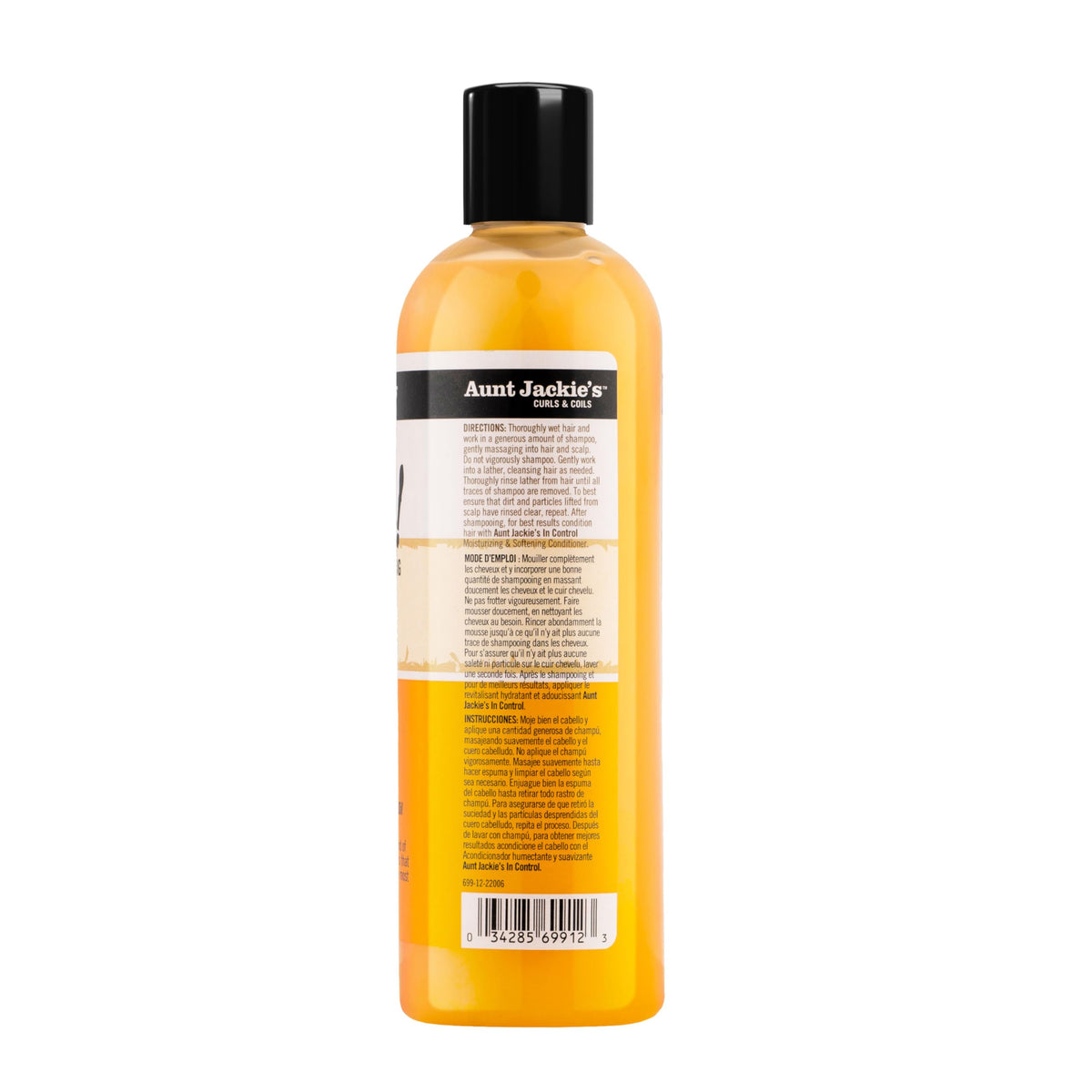 Aunt Jackie's 12 oz bottle in hand to show compact travel-friendly size
