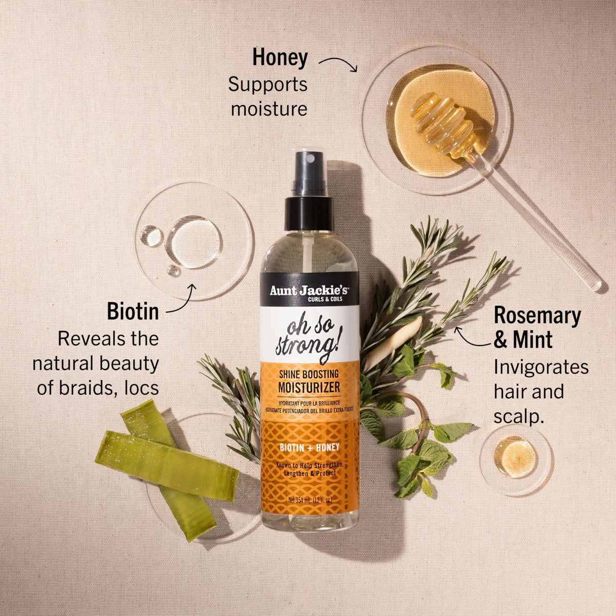 Aunt Jackie's closeup spray nozzle demonstrating easy mist application