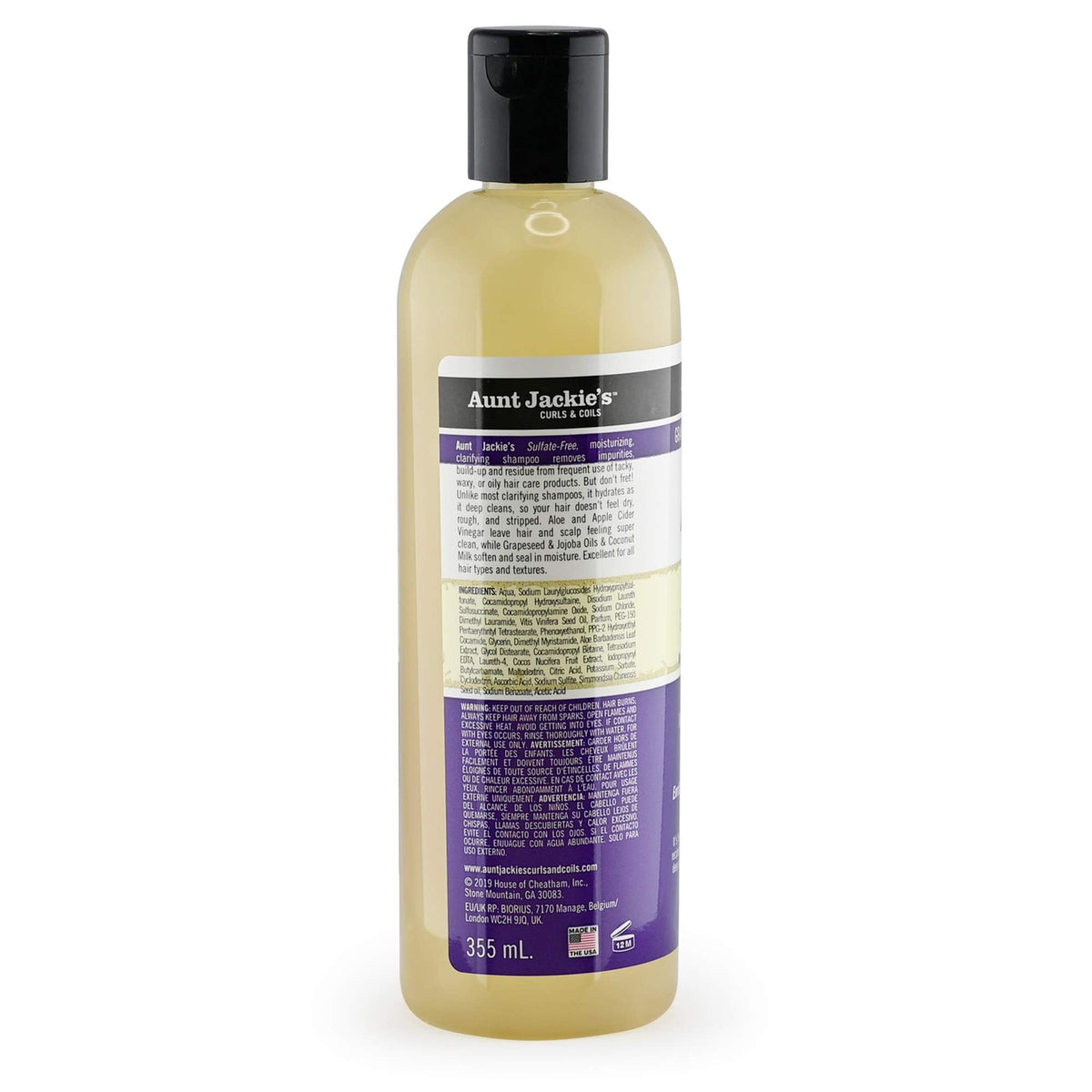 Aunt Jackie's shampoo foaming lather demonstrating gentle, hydrating texture