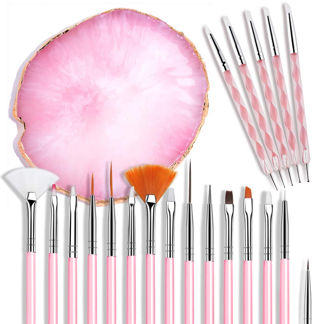 AUOCATTAIL front packaging of pink 21-piece nail art kit showing included tools for easy selection