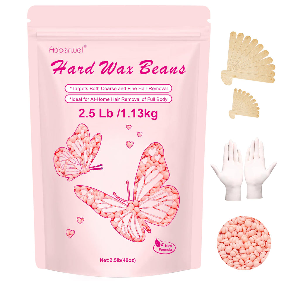 Auperwel front bag rose hard wax beads showing packaging and quantity benefits