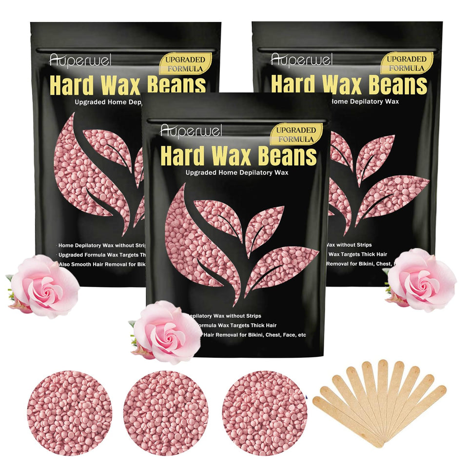 Auperwel front packaging showing rose-scented wax beads and benefits