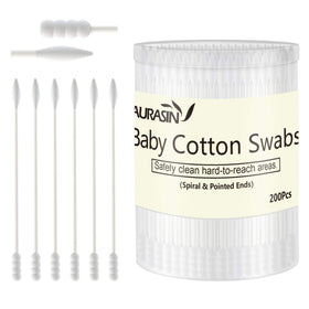 AURASIN front box showing 200 cotton swabs and compact packaging benefit portability