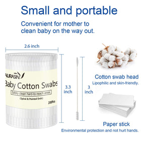 AURASIN swab in use on baby ear outer area demonstrating careful, gentle cleaning