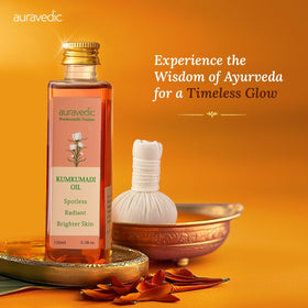 Auravedic bottle on bathroom shelf lifestyle image conveying calm skincare ritual
