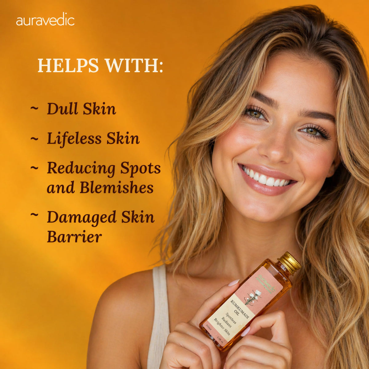Auravedic oil texture on skin close-up showing non-greasy finish and hydration