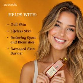 Auravedic oil texture on skin close-up showing non-greasy finish and hydration