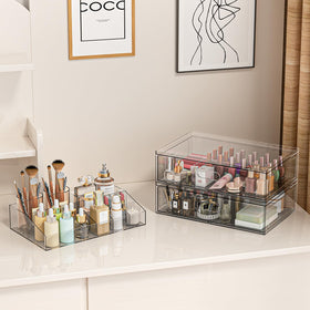 Aurblozen organizer next to perfume and lotion bottles showing size and capacity comparison