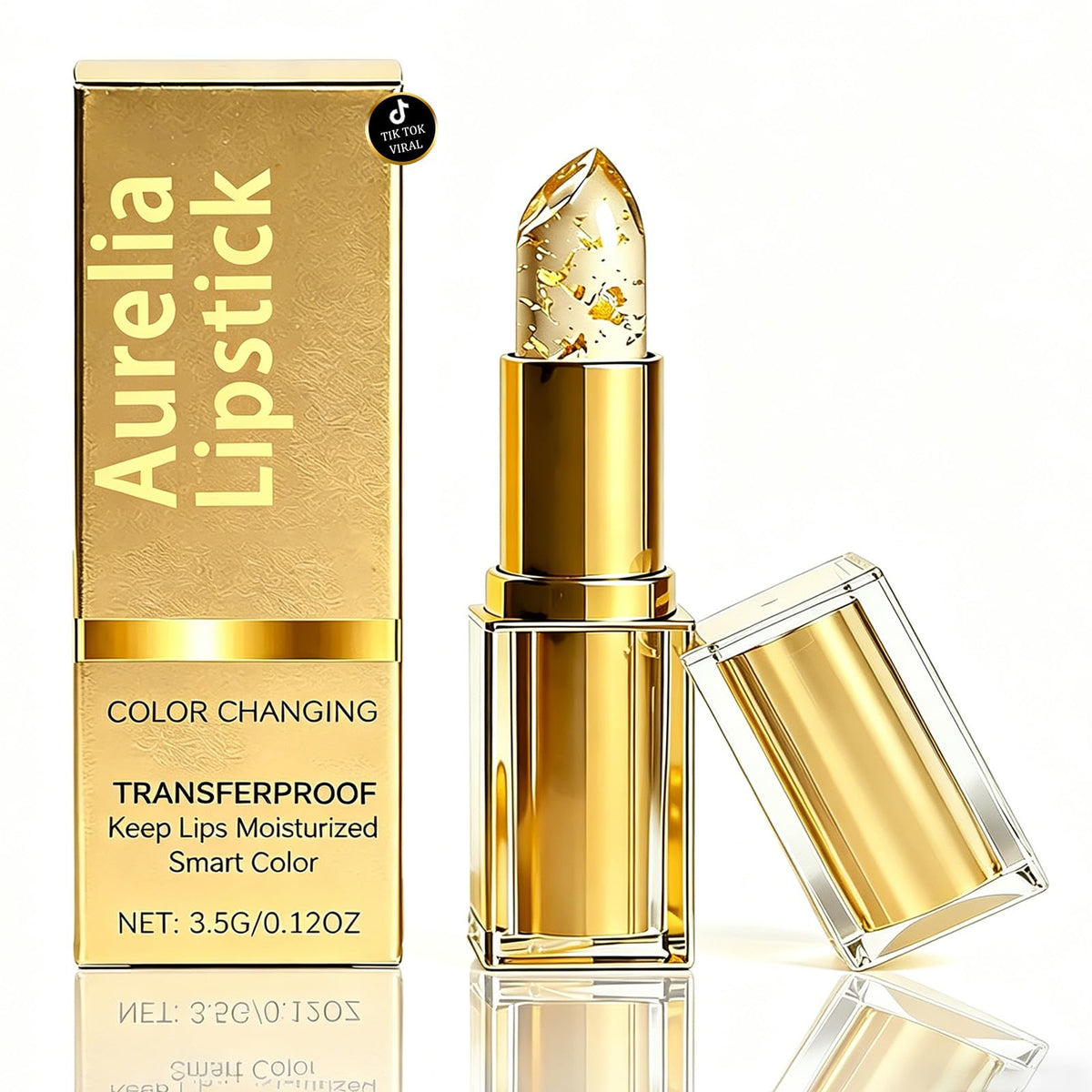 Aurelia Lipstick front packaging showing product and branding benefits