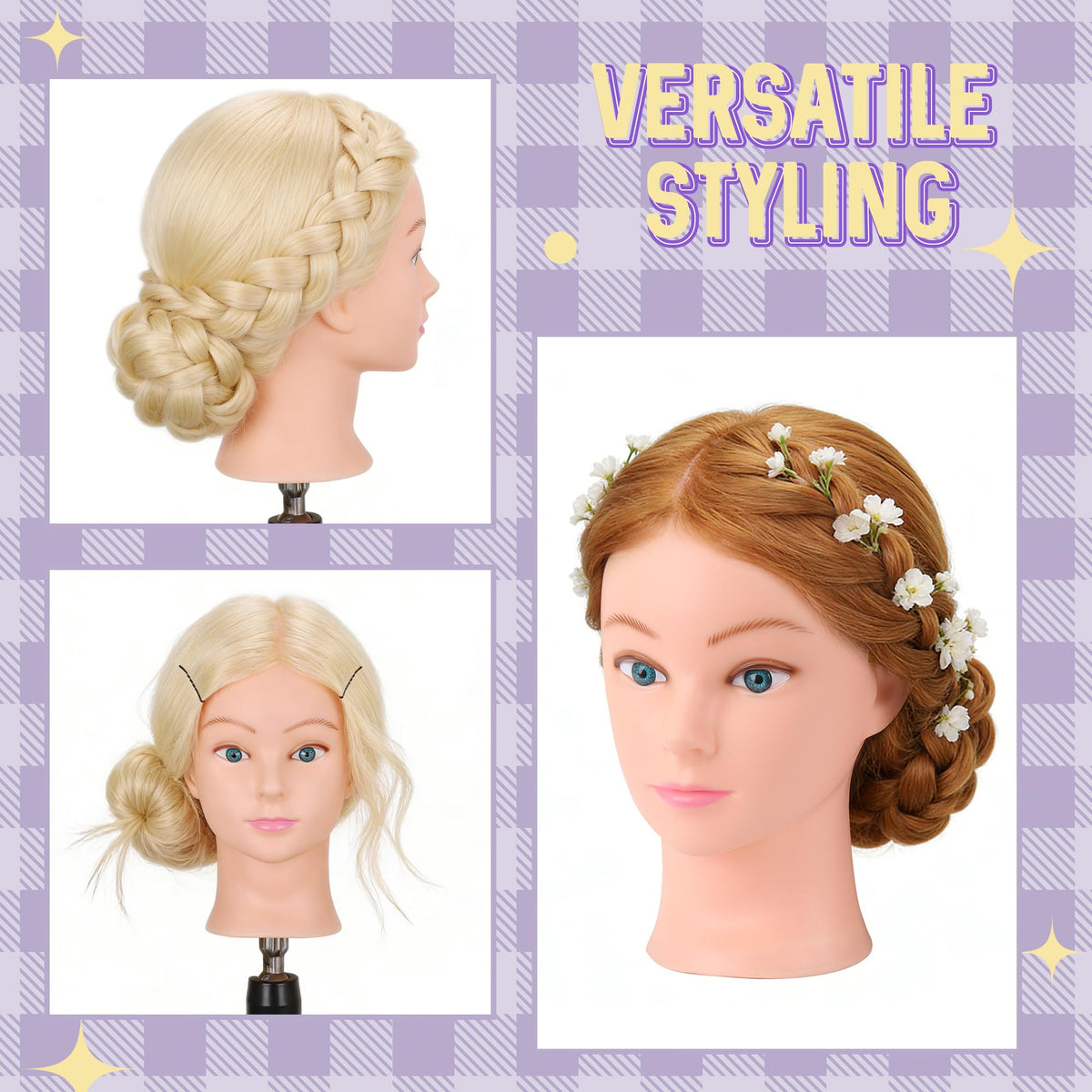 Stylist using Aurevanna head to braid and curl hair demonstrating hands-on training