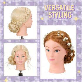 Stylist using Aurevanna head to braid and curl hair demonstrating hands-on training