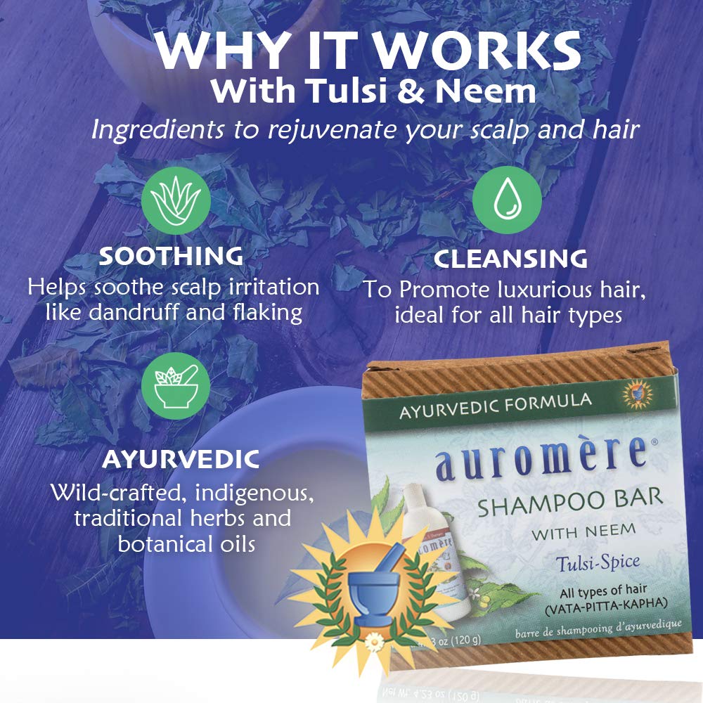 Auromere bar in use producing rich lather in hair for efficient cleansing
