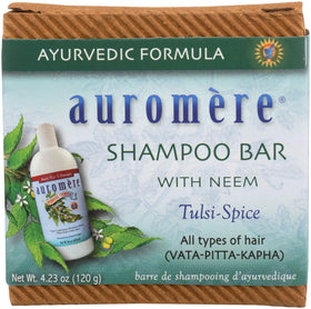 Auromere neem shampoo bar front packaging shows branding and eco benefits
