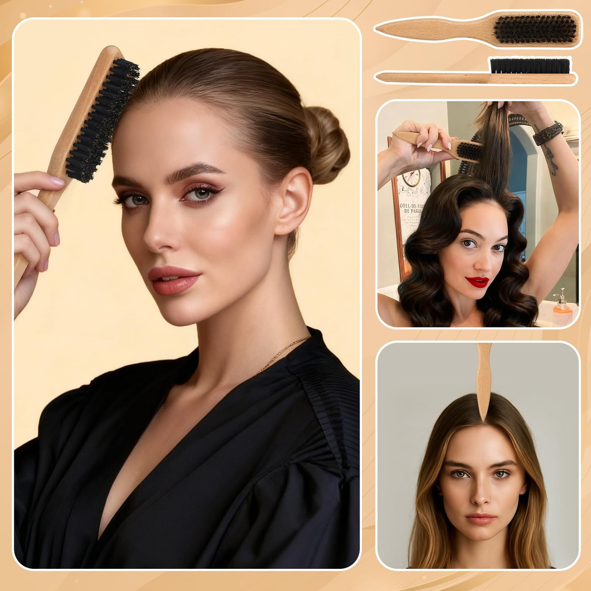 auroray brush in use creating a slick-back for neat polished look