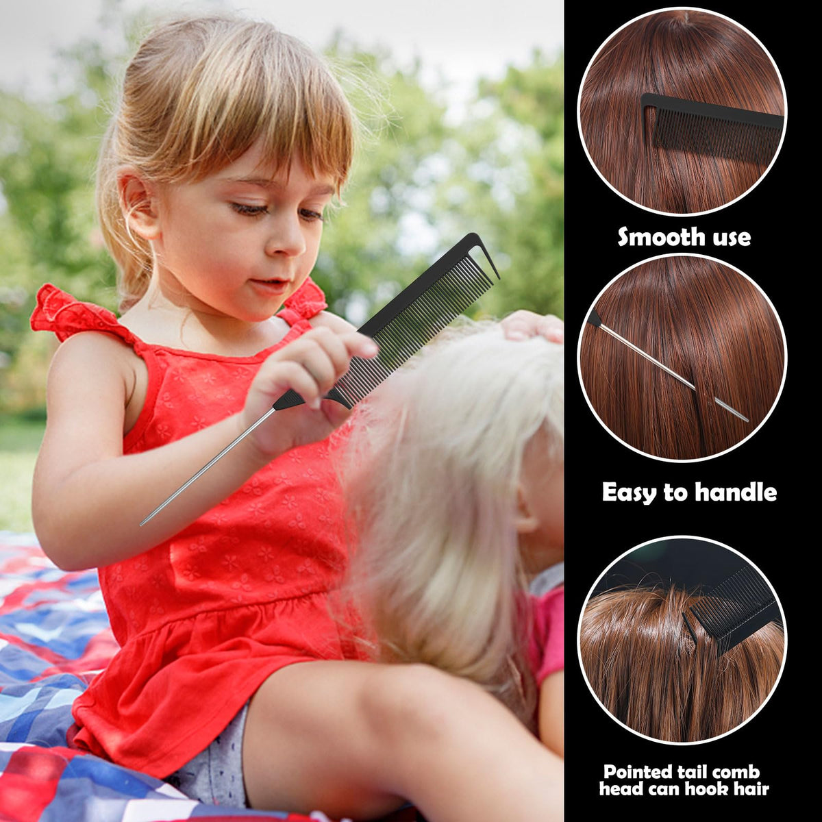 auroray rat tail comb and clips display for precise parting and hold