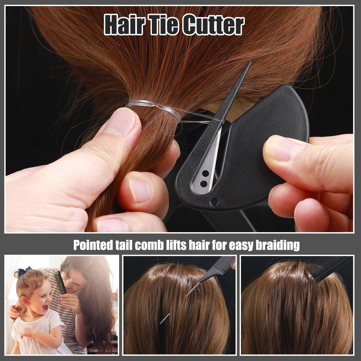 auroray rat-tail comb and rubber-band cutter arranged for efficient styling