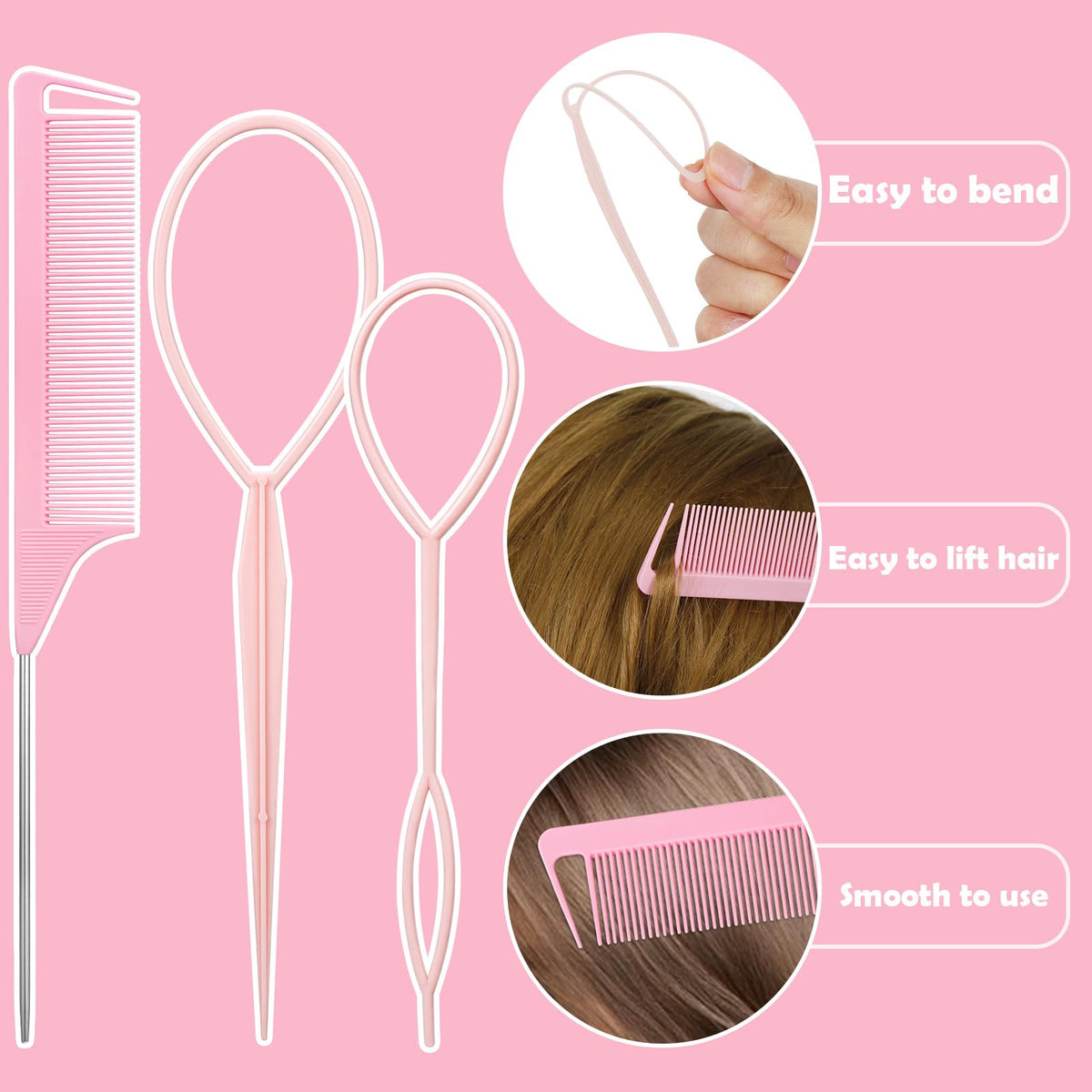 auroray rat-tail comb and hair tail tools, precise parting and styling
