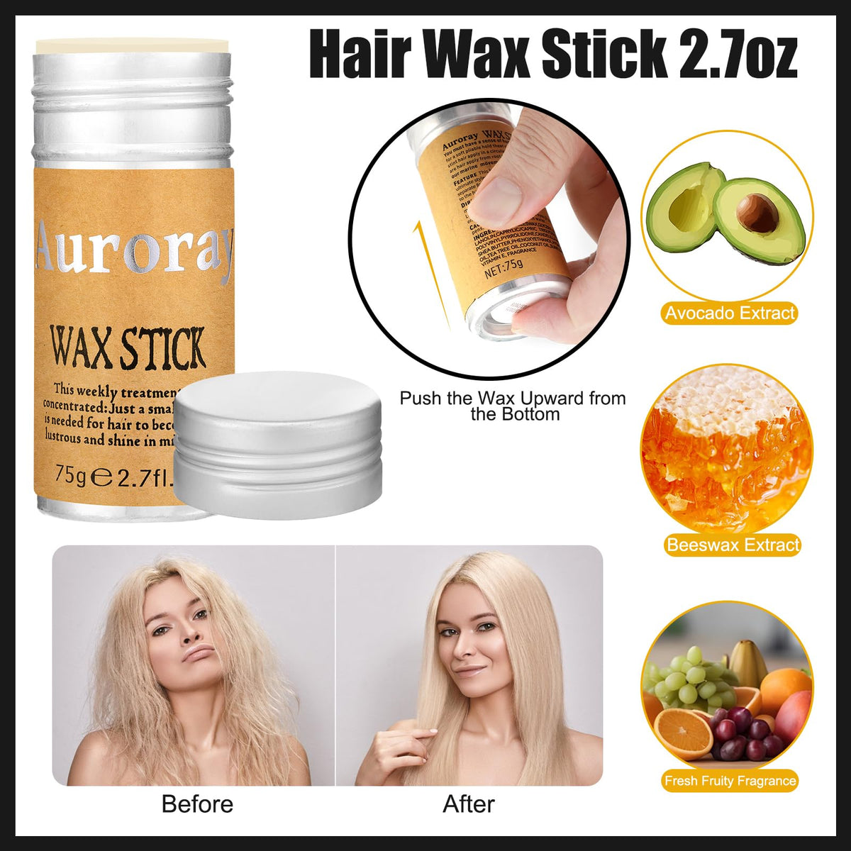 auroray wax stick tube showing easy non-sticky hold for edges