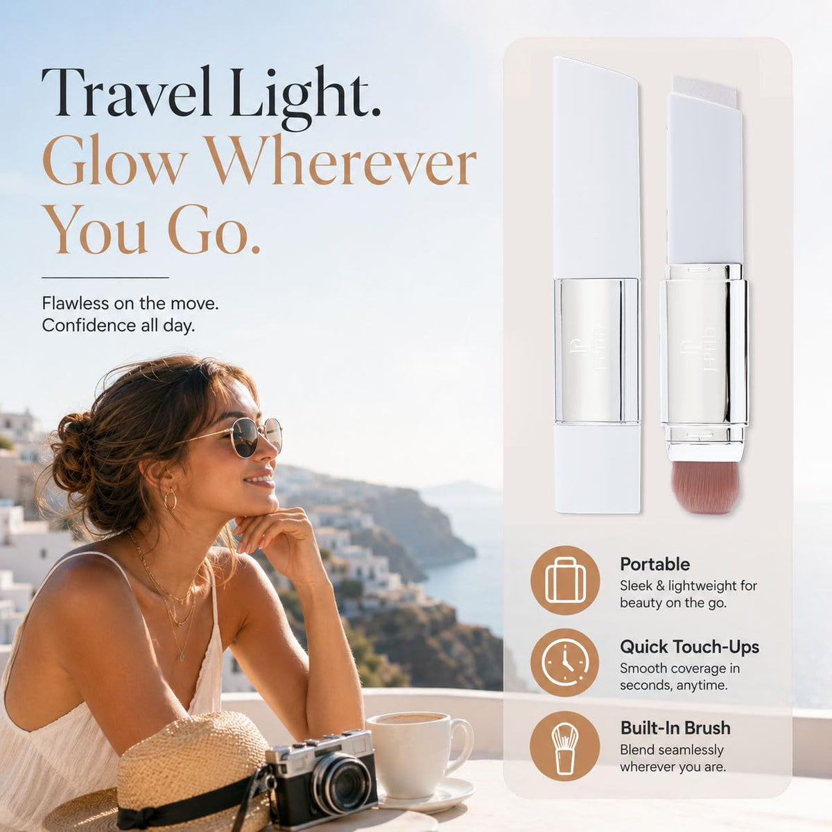 Aurovida scale comparison next to coin highlighting compact travel-friendly size