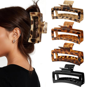 Auseibeely front view of four jumbo claw clips showing variety and convenience