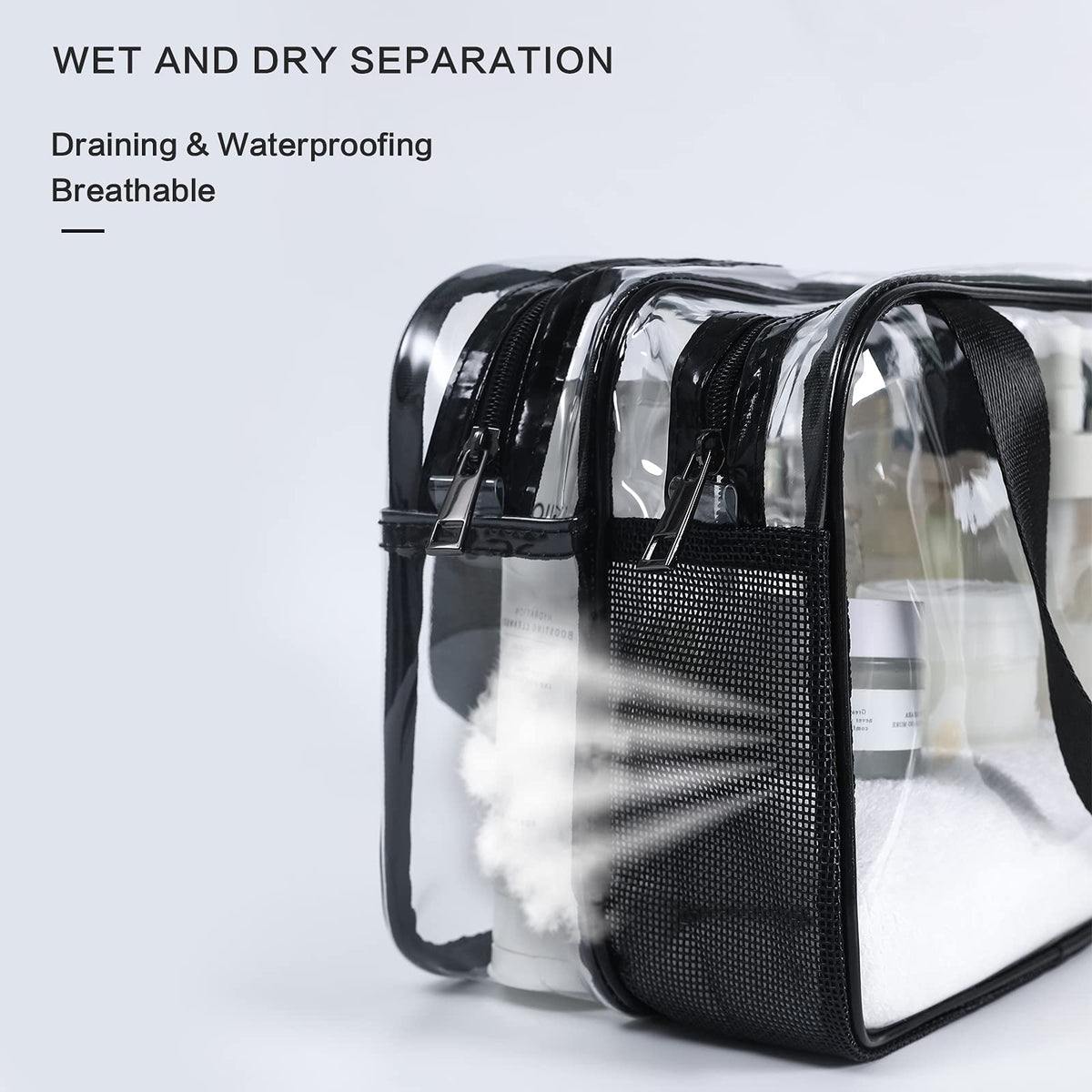 Auseibeely interior waterproof compartment protecting toiletries from spills and leaks