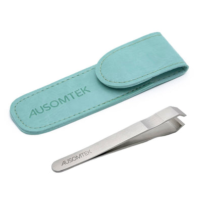 AUSOMTEK front view with cyan pouch showing travel-ready protection