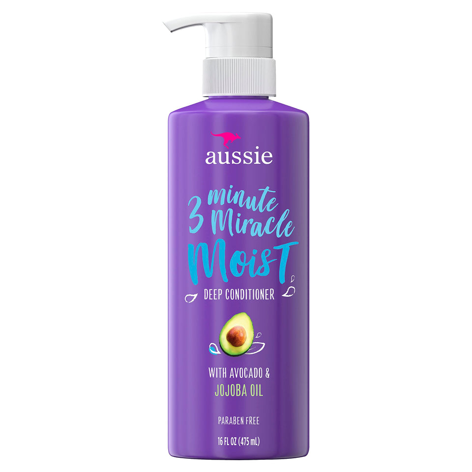 Aussie front packaging showing bottle and moisture benefits