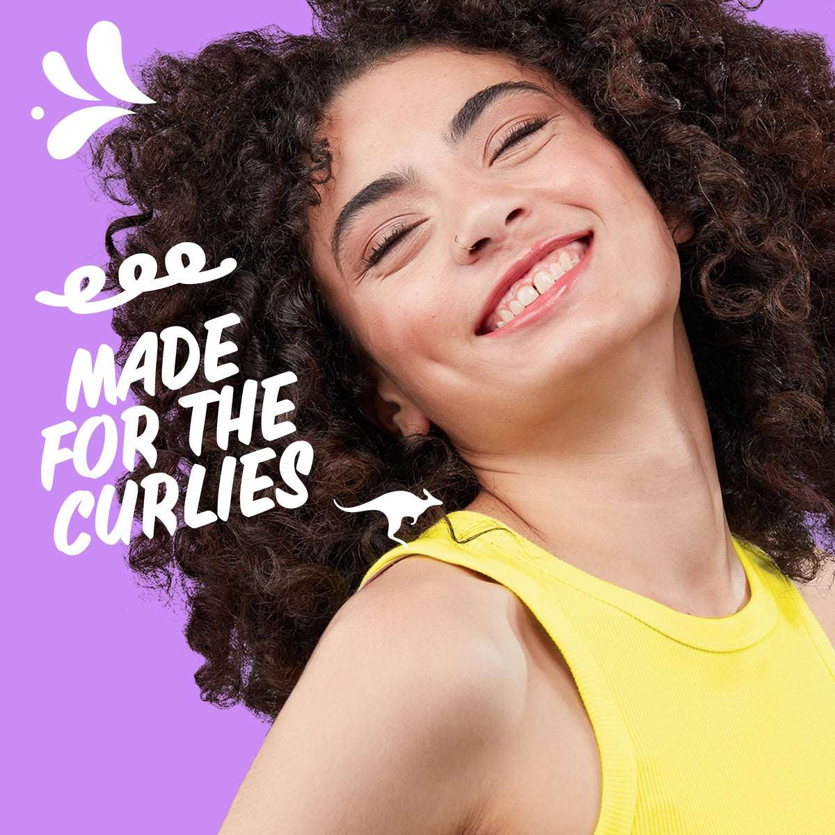 Before and after curls with Aussie, showing improved definition and reduced frizz