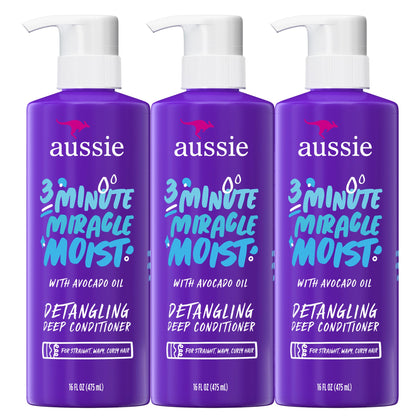 Aussie triple pack front view shows value and full-size bottles for long-term use