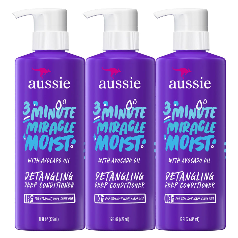 Aussie triple pack front view shows value and full-size bottles for long-term use