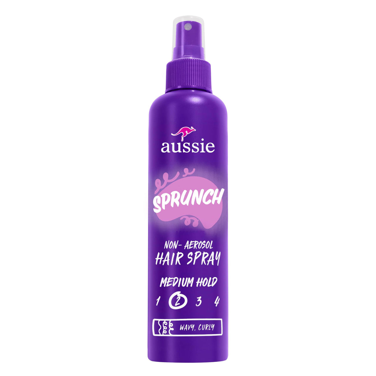 Aussie hairspray front packaging showing three bottles and product branding benefit strong hold