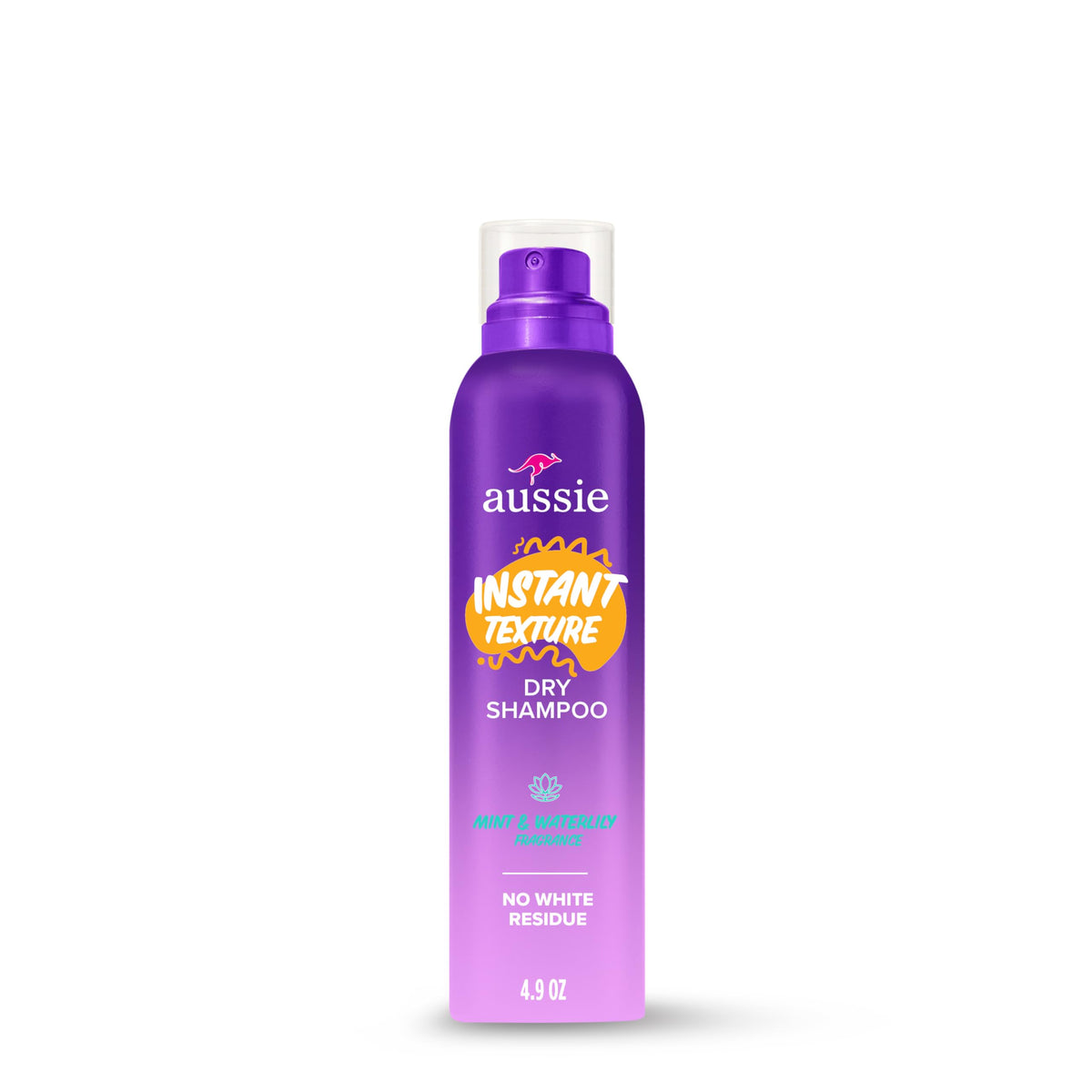Aussie front packaging showing clean texture dry shampoo benefit