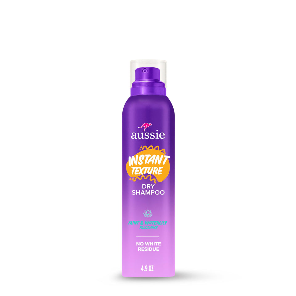 Aussie front packaging showing clean texture dry shampoo benefit