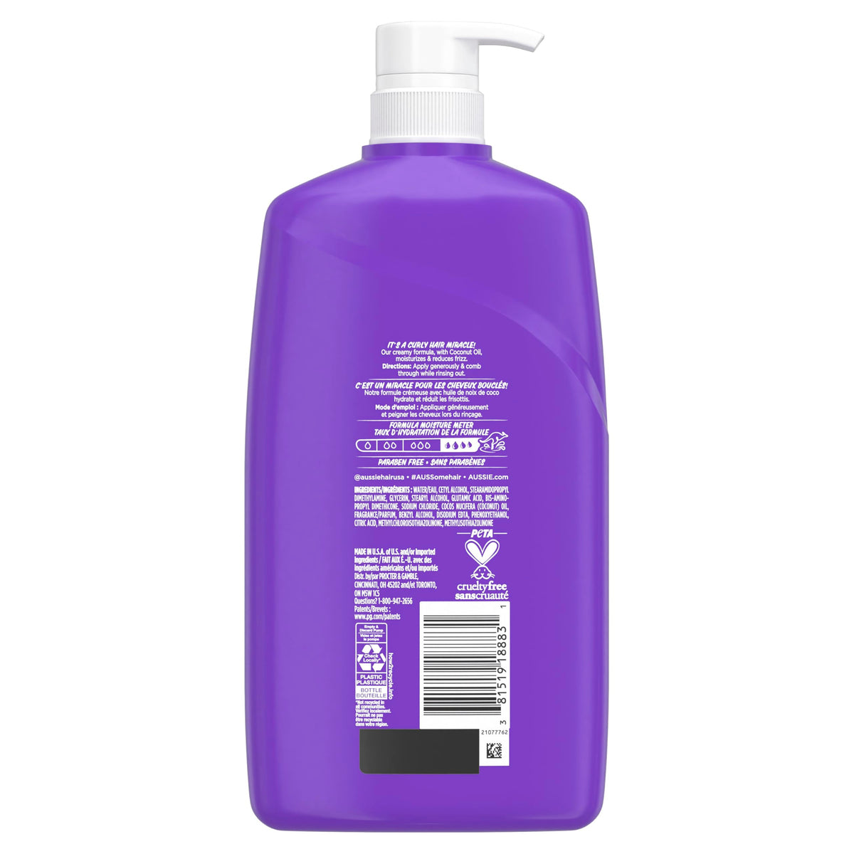 Aussie bottle staged in bathroom setting, suggesting everyday curl care routine convenience