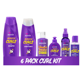 Aussie front packaging of six-piece curl set showing full routine benefits