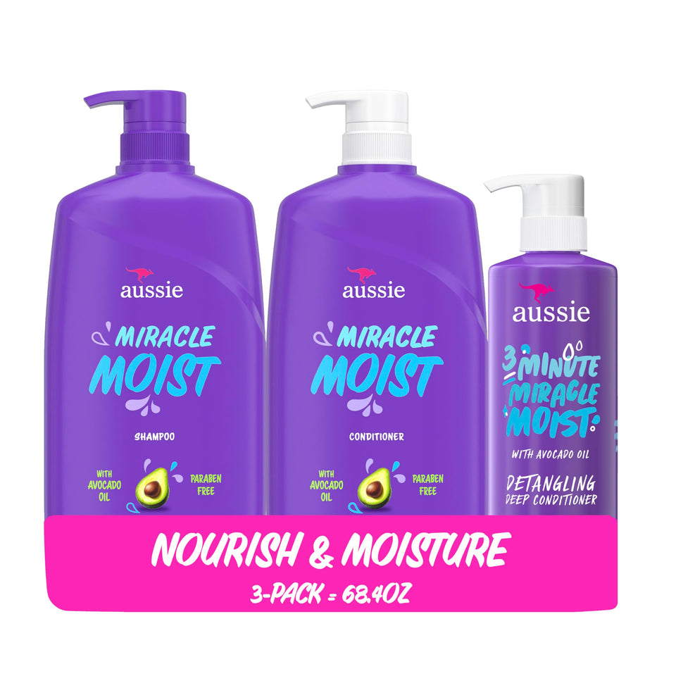 Aussie front packaging showing three large moisture bottles for long-lasting hydration