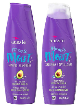 Aussie front packaging showing shampoo and conditioner, hydrates dry hair