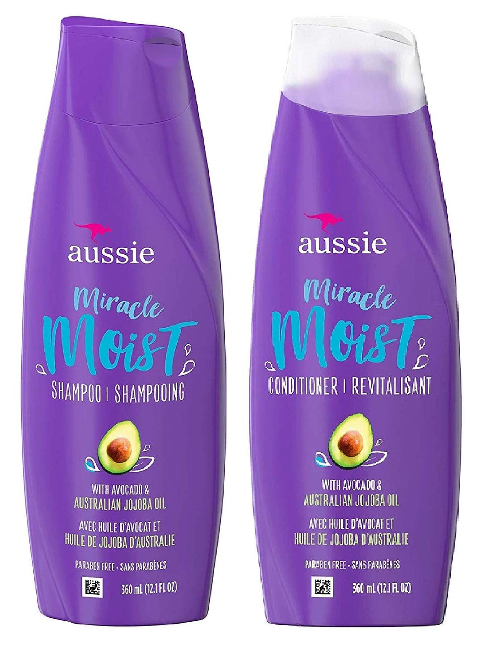 Aussie front packaging showing shampoo and conditioner, hydrates dry hair