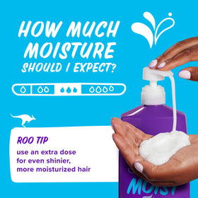 Product in shower being applied to hair demonstrating easy rinse and slip