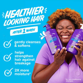 Aussie shampoo being poured to show lightweight cleanse and easy application