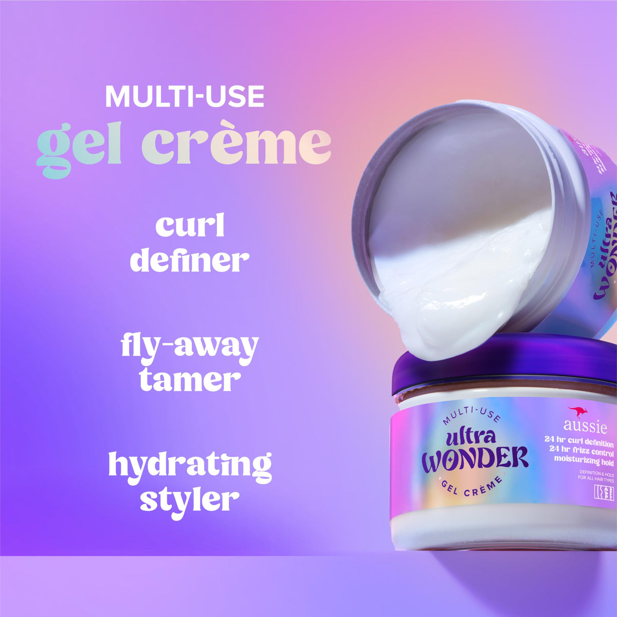 Aussie open jar texture showcasing creamy gel for hydration