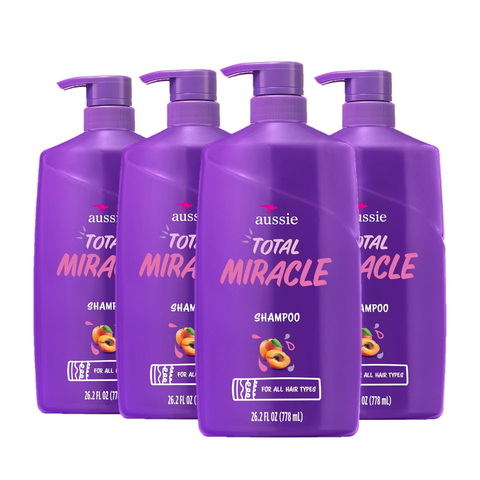 Aussie front packaging showing four 26.2oz bottles and product benefit labeling