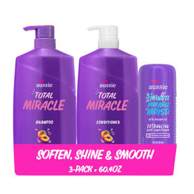 Aussie front packaging showing shampoo conditioner and treatment benefits