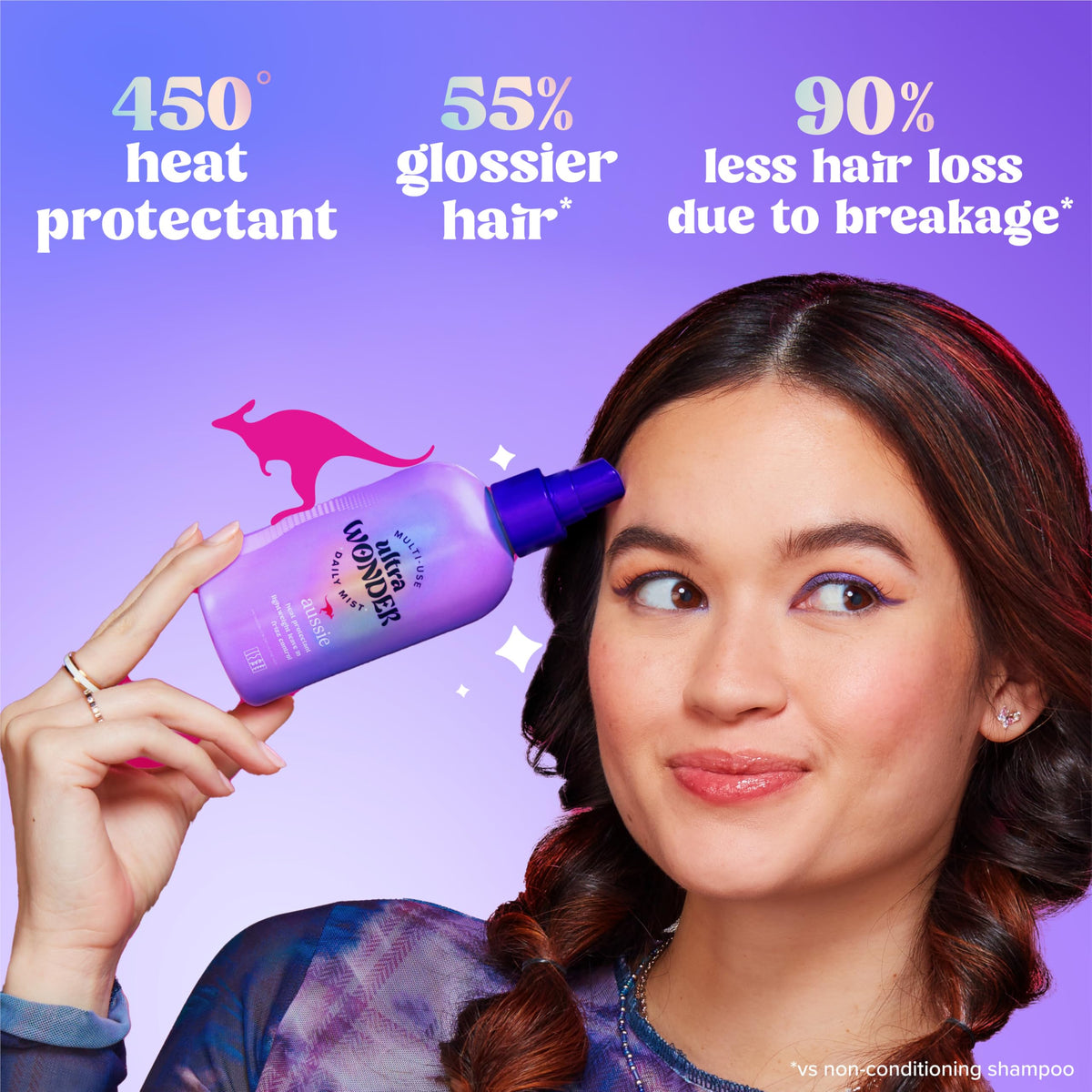 Aussie close-up label highlighting silicone-free formula and benefits