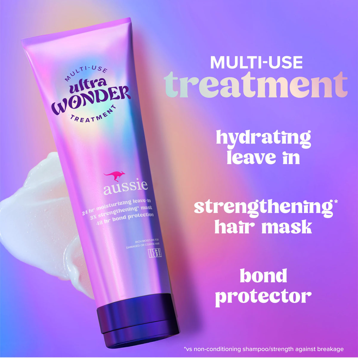 Aussie open cap revealing creamy formula texture, indicates easy dispensing