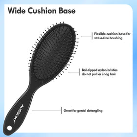 Aussumy closeup of ultra soft rounded bristles protecting hair while detangling