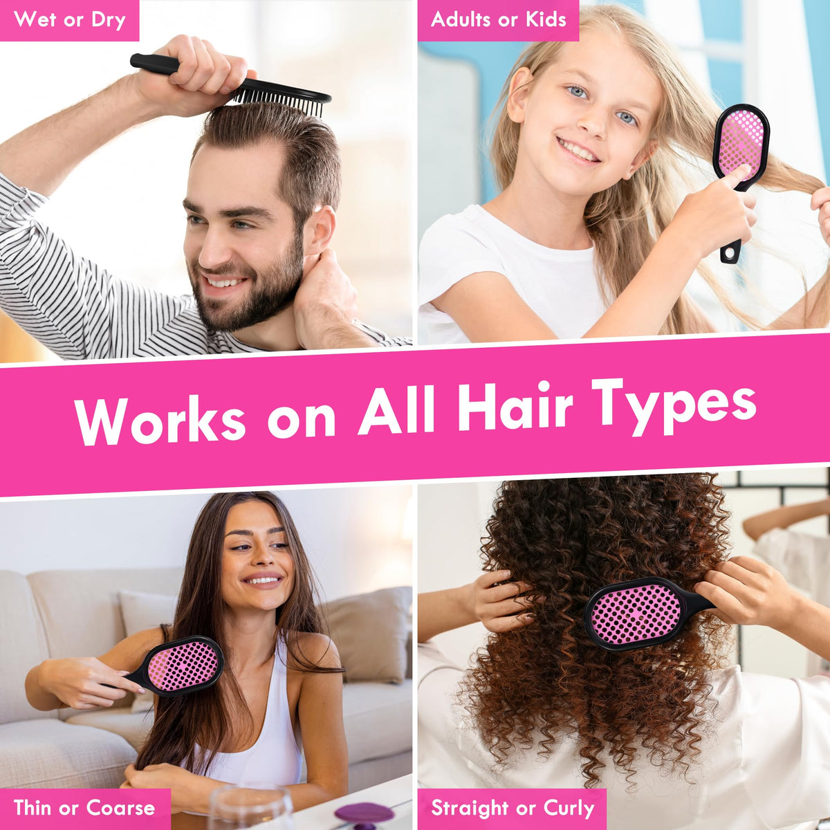 Aussumy brush used on wet hair to detangle gently and prevent snapping